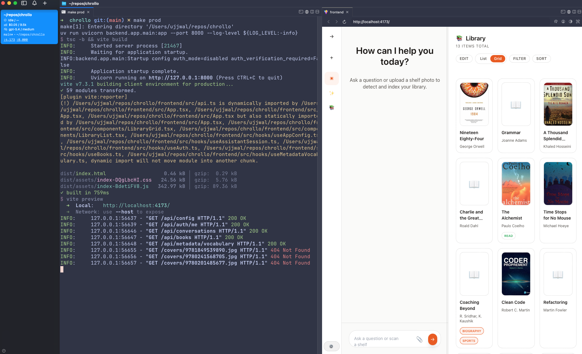 cmux split window with browser showing Chrollo